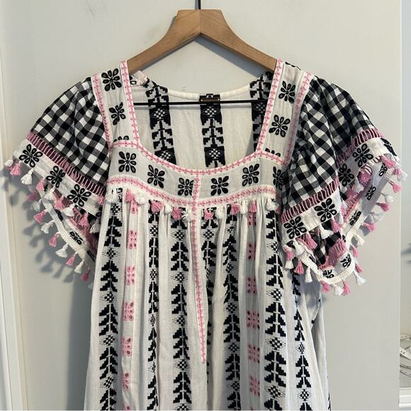 Dodo Bar Or White Pink Black Tassel Embroidered Mini Dress M/L - Picture 13 of 14